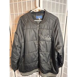 Vintage Adidas Black Mens Full Zip Puffer Jacket Size 2XL Streetwear Hiphop Y2k